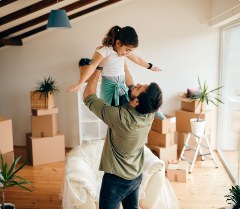 playful father daughter having fun their new home 1