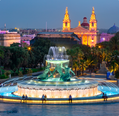 sizable landmark triton fountain featuring multiple bronze tritons st publius church old town valletta capital city malta 1